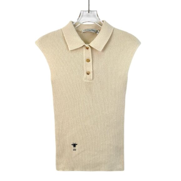 Christian Dior Beige Cashmere Sleeveless Knit Top With Bee Embroidery Size XXS - Picture 1 of 6